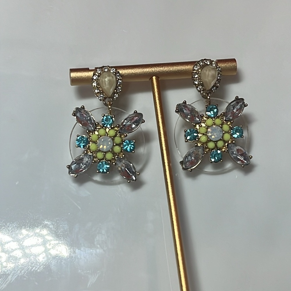 CRYSTAL EARRINGS ROUND DROP COLORFUL STONES - Picture 2 of 7